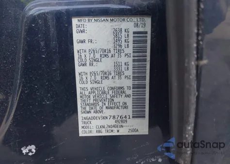 2019 Nissan Frontier Sv from USA, damaged, VIN 1N6AD0EV3KN787641